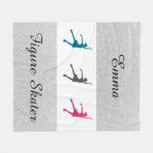 Meisjes Kunstschaatser Zilveren Sparkle Fleece Dek Deken (Voorkant (Horizontaal))