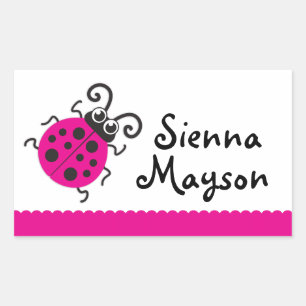 Meisjes ladybug naam witte roze id label sticker