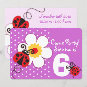 Meisjes ladybug paarse uitnodiging