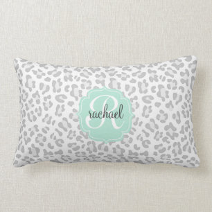 Meisjes Leopard Silver en Mint Green gepersonalise Kussen