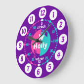 Meisjes leren tijd-roze aqua naamklok te vertellen grote klok (Hoek)