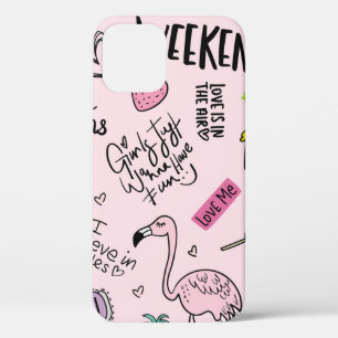 Meisjes leuk concept met eenhoorn, flamingo, cactu iPhone 12 hoesje