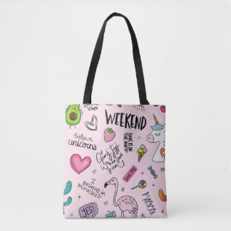 Meisjes leuk concept met eenhoorn, flamingo, cactu draagtas
