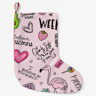 Meisjes leuk concept met eenhoorn, flamingo, cactu kleine kerstsok