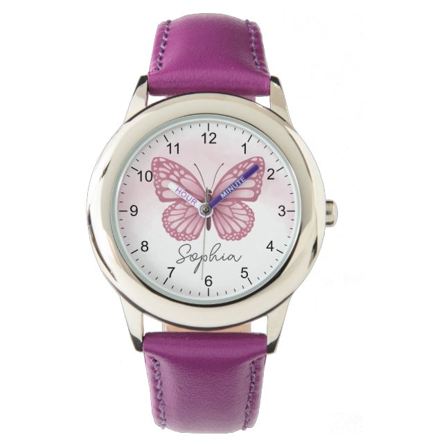 Meisjes Leuke en Whimsical Vlinder Kinder Horloge (Voorkant)