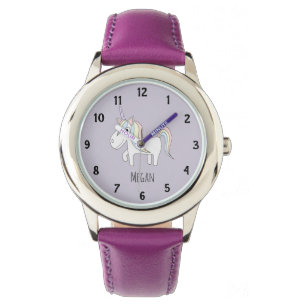 Meisjes Leuke Paarse Magische Eenhoorn en Naam Kin Horloge