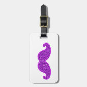 Meisjes leuke retro snor paarse glitter bagagelabel (Voorkant verticaal)