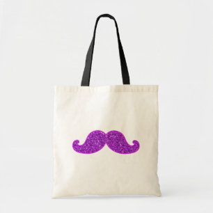 Meisjes leuke retro snor paarse glitter tote bag