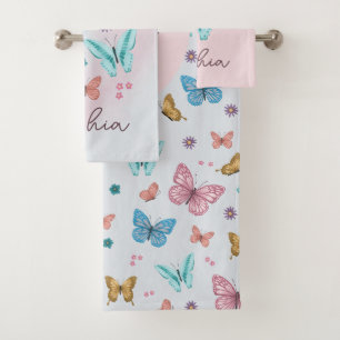 Meisjes Leuke Vlinder Kinder Roze Monogram Bad Handdoek