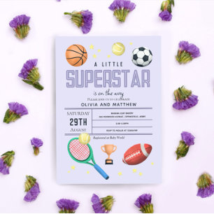 Meisjes Lieve Paarse Sport Superster Baby Shower Kaart