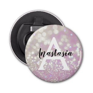 Meisjes Lila Shimmer Glitter Sparkles Monogram Button Flesopener