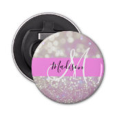 Meisjes Lila Shimmer Glitter Sparkles Monogram Button Flesopener (Voorkant)