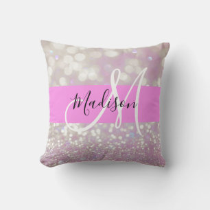 Meisjes Lila Shimmer Glitter Sparkles Monogram Kussen