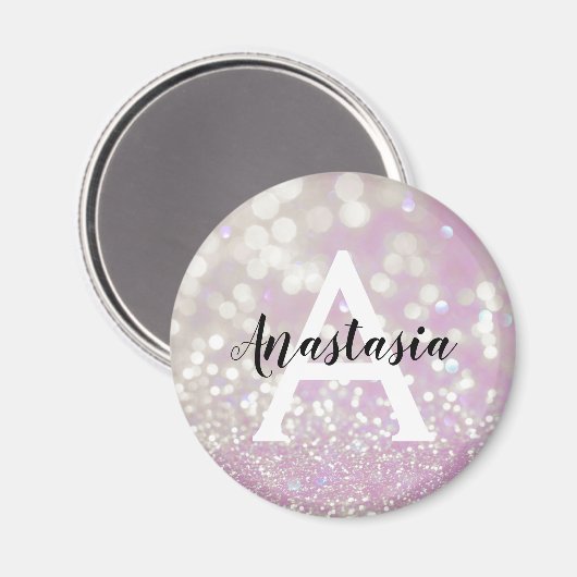 Meisjes Lila Shimmer Glitter Sparkles Monogram Magneet (Voorkant / Achterkant)