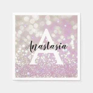 Meisjes Lila Shimmer Glitter Sparkles Monogram Servet