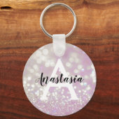 Meisjes Lila Shimmer Glitter Sparkles Monogram Sleutelhanger (Voorkant)