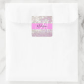 Meisjes Lila Shimmer Glitter Sparkles Monogram Vierkante Sticker (Tas)