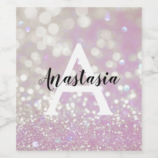 Meisjes Lila Shimmer Glitter Sparkles Monogram Wijn Etiket (Enkel label)