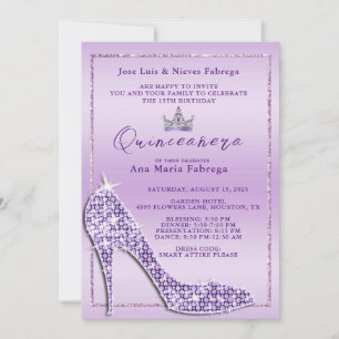 Meisjes Lila Stiletto Quinceañera verjaardagsfeest Kaart