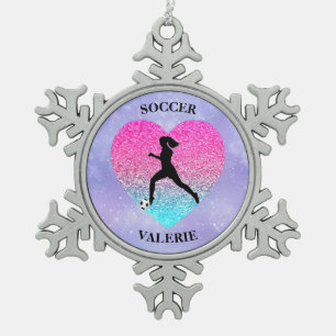 Meisjes Love Soccer Tin Sneeuwvlok Ornament