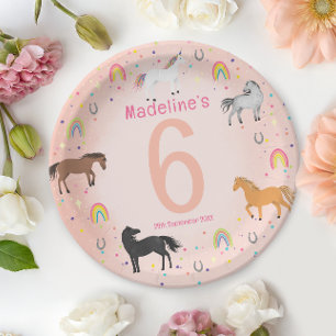 Meisjes Magische Cute Pastel Roze Eenhoorn Verjaar Papieren Bordje