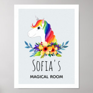 Meisjes Magische Regenboog Eenhoorn & Naam Kinderk Poster