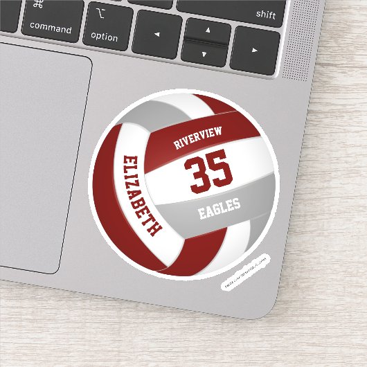 meisjes maroon grijs team kleuren volleybal sticker (Detail)