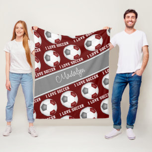 Meisjes Maroon Grijs voetballen Tekstpatroon Fleece Deken