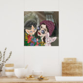 Meisjes met katten Print, Waarde Poster Papier (Ma (Keuken)