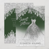 Meisjes met kerkjurk druppelt zilverglittergroen o kaart (Voorkant / Achterkant)