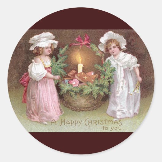 Meisjes met mandje van kerst koekjes ronde sticker (Voorkant)