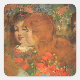 Meisjes met rode klaprozen (door George Henry) Vierkante Sticker