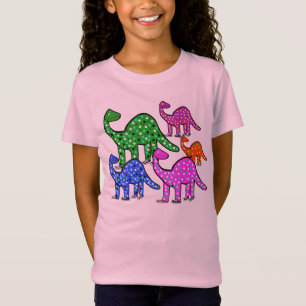 Meisjes met roze, groene en Paarse Dinosaur T-shir T-shirt