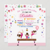 Meisjes met tumbling Gymnastiek Birthday Party Inv Kaart (Voorkant / Achterkant)