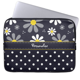 Meisjes Mod Daisies en Polka Dots met naam Laptop Sleeve