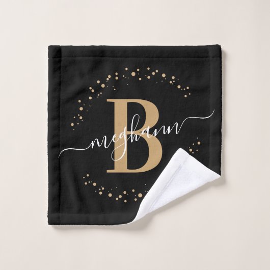 Meisjes Modern Black Gold Name Script Monogramed Washandje (Wasdoekje)