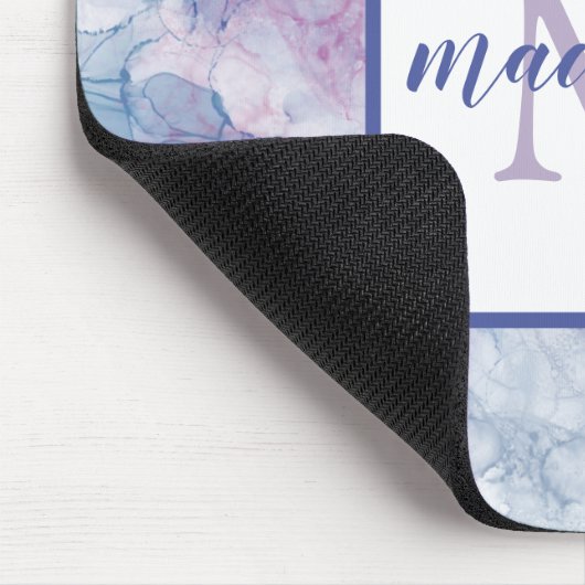 Meisjes Modern Blue Roze Waterverf Monogram Naam Muismat (Hoek)