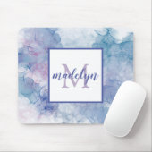 Meisjes Modern Blue Roze Waterverf Monogram Naam Muismat (Met muis)