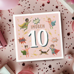 Meisjes Modern Comic Roze Superheld Kids Verjaarda Servet