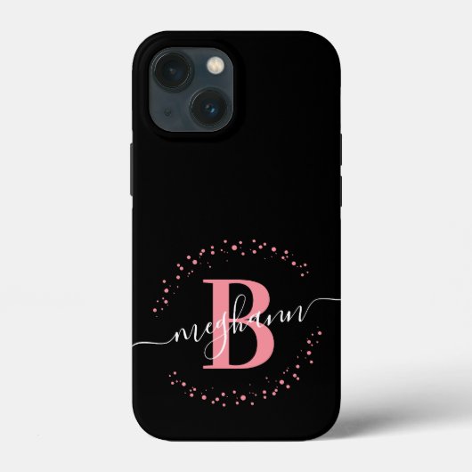 Meisjes Modern Roze Zwart Manuscript Monogramed Case-Mate iPhone Case (Achterkant)