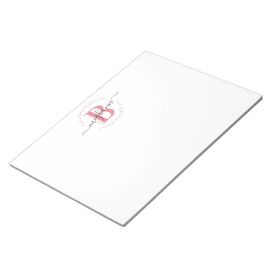 Meisjes Modern White Roze Name Script Monogramed Notitieblok (Schuin)