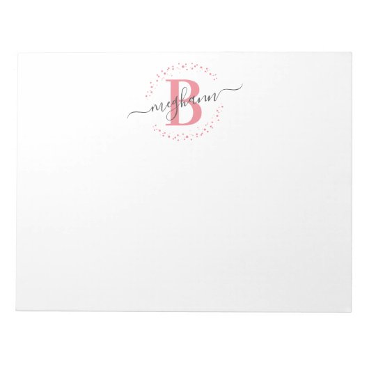 Meisjes Modern White Roze Name Script Monogramed Notitieblok (Voorkant)