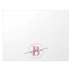 Meisjes Modern White Roze Name Script Monogramed Notitieblok