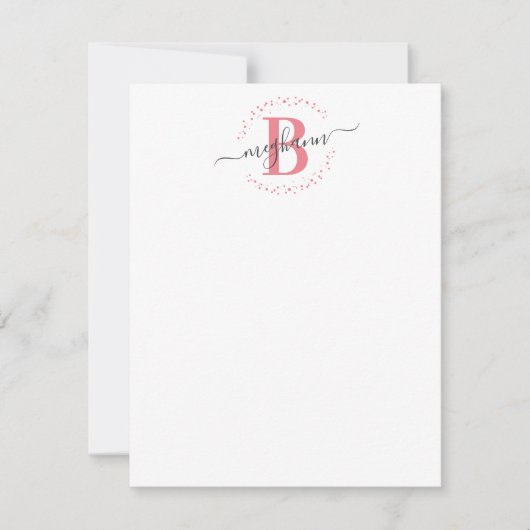 Meisjes Modern White Roze Name Script Monogramed Notitiekaartje (Voorkant)