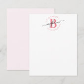 Meisjes Modern White Roze Name Script Monogramed Notitiekaartje (Voorkant / Achterkant)