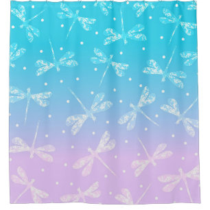Meisjes moderne, lichtroze aqua ombre dragonflies douchegordijn