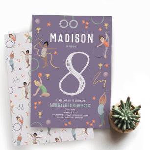 Meisjes Moderne Paarse Gymnastiek Kinderen Verjaar Kaart