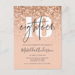 Meisjes moderne perzikglittertypografie 18 jaar briefkaart