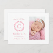 Meisjes monogram geboorte aankondigingskaarten briefkaart (Voorkant / Achterkant)