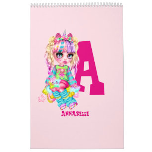 Meisjes Mooie Eenhoorn Persoonlijke Naam Initiaal Kalender